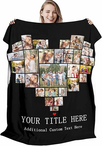 Miniatura 4 de Manta personalizada con foto de corazón para familia, regalos de cumpleaños, boda, graduación