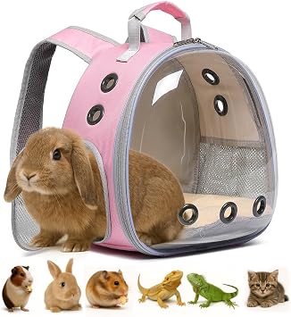 Bunny Carrier, Guinea Pig Carrier,Small Animal Carrier Backpack for Rabbit,Bearded Dragon, Lizard,Hamster,Kitten. Breathable Pet Travel Cage Bag Pink