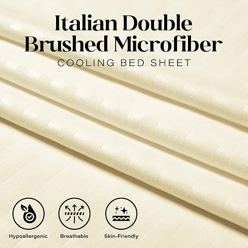Miniatura 4 de Full Italian Prestige Collection Striped Bed Sheet Set  1800 Luxury Soft Microfiber Hypoallergenic Deep Pocket 4-Piece Bedding Set - Wrinkle, Stain,