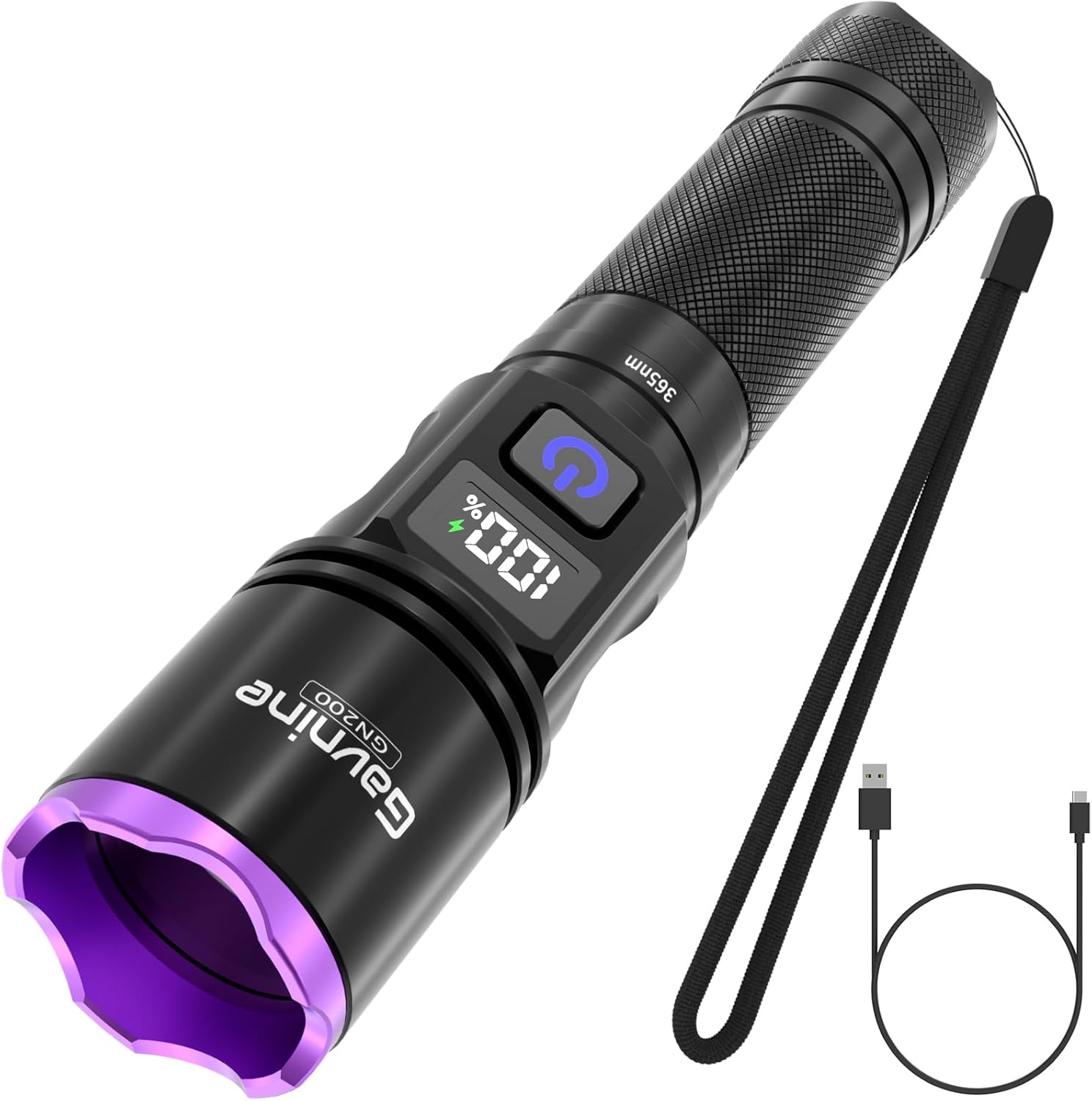 365nm Black Light Flashlight, UV Flashlight Rechargeable with LCD Battery Display High-Power Ultraviolet Light for Pet Urine Detection, Resin Curing, Scorpion Hunting, Blood Tracking, A/C Leak