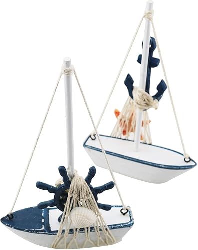 2 unids estilo mediterráneo velero 4.4x6.8 pulgadas mini velero modelo madera miniatura velero barco de vela decoración del hogar