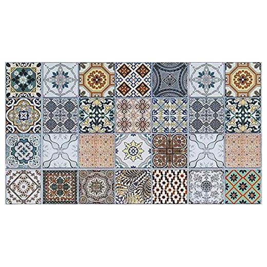 Alfombra VINILICA Estampada Vinilo DE PVC FÁCIL Limpieza Antideslizante Acolchada BALDOSA HIDRÁULICA ODIEL (55x190cm)