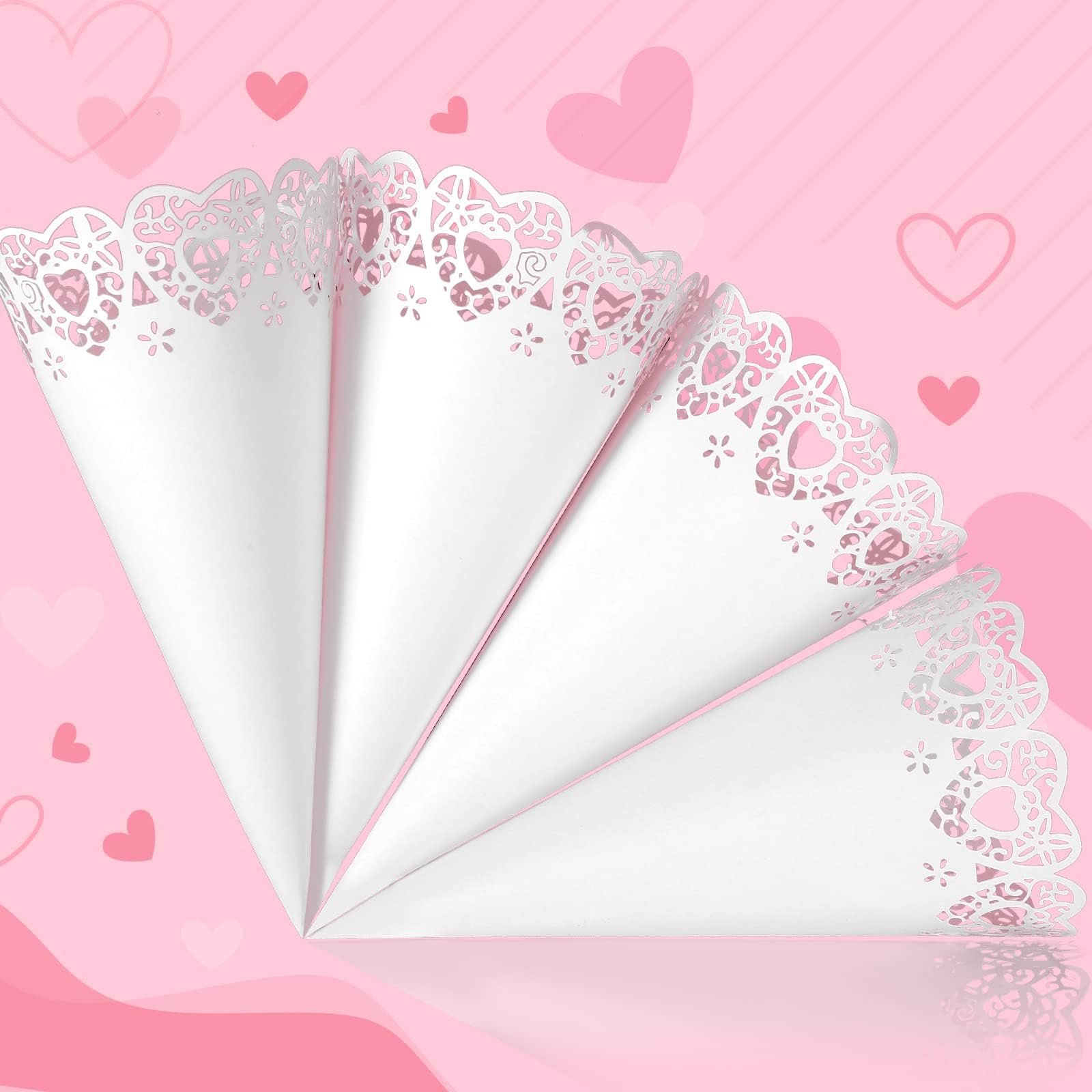 GWHOLE 100 Pcs Wedding Confetti Cones, Heart Paper Petal Cone for Wedding Party, White