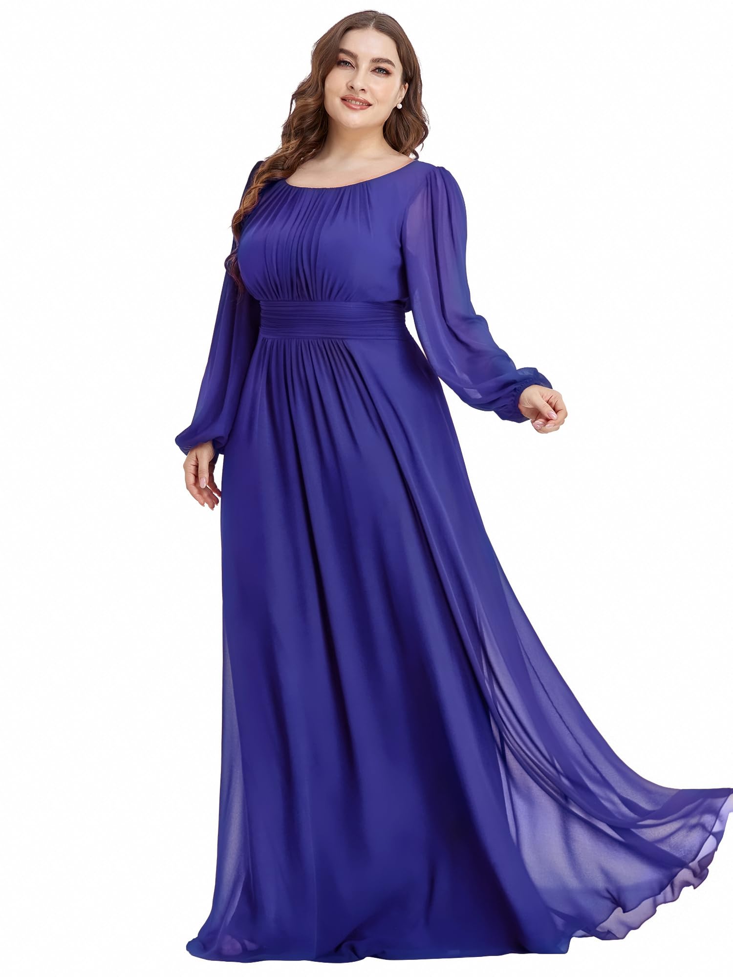Ever-Pretty Abito da damigella d'onore formale da donna con scollo rotondo e maniche corte in chiffon impero in vita a pavimento 01840-PH