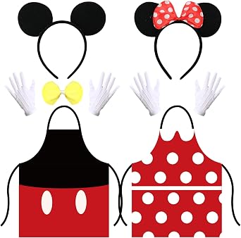 Couple Cosplay Costume Mouse Ears Headband Gloves Apron and Bow Tie for Halloween Theme Party Adult Double Mouse Costume