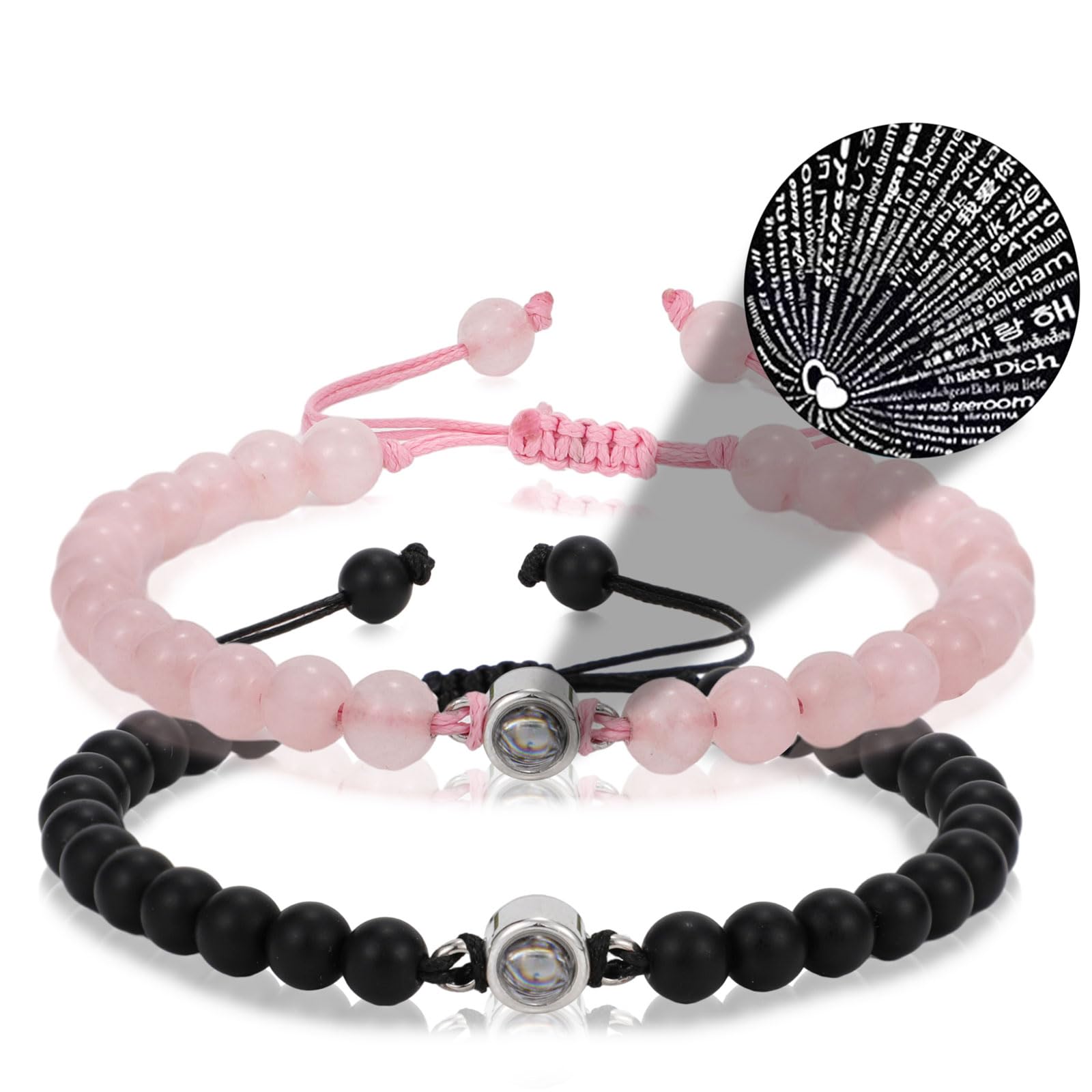 Winas Matching Bracelets for Couples- I Love You 100 Languages Couples Bracelets, Natural Stone Agate Crystal Bracelets Gifts for Women/Men, Anniversary Valentines Day Birthday Christmas Gifts for Him and Her