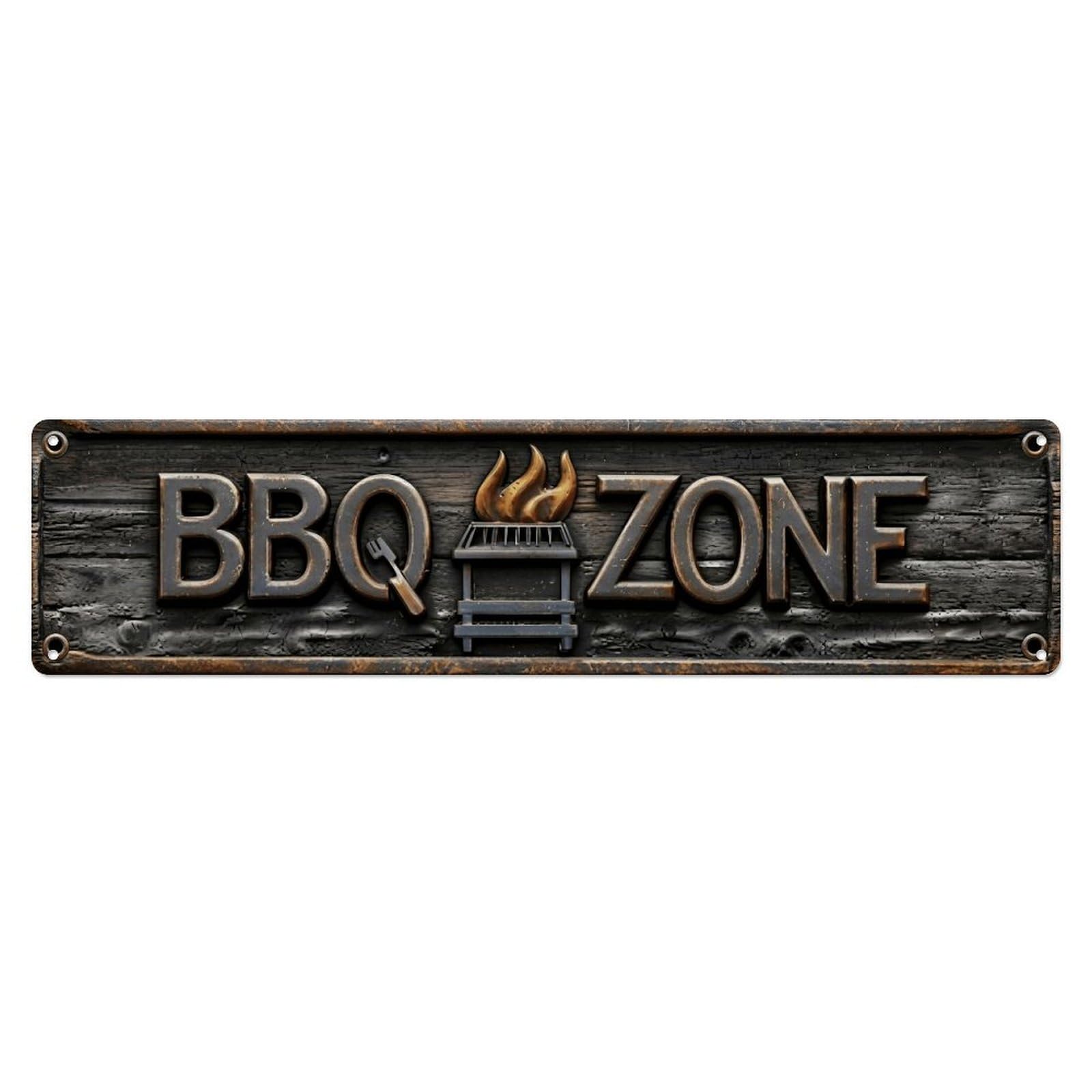 BBQ Zone Wooden Emblem Metal Tin Skinny Sign Plaque Wall Decor for Cafe, Club Bar, Office, Home Garden Metal Poster 4x16Inch