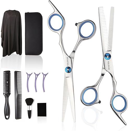 Kit de tijeras de corte de pelo, 11 piezas de tijeras profesionales de corte de pelo con tijeras de corte, tijeras de adelgazamiento, cepillo de