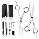 Haircut Scissors Kit, 11 Pcs Professional Set - Haircut, Thinning Scissors, Neck Duster Brush, Comb, Barber Cape, Hair Clips, Hairdressing Shears for Barber and Home
