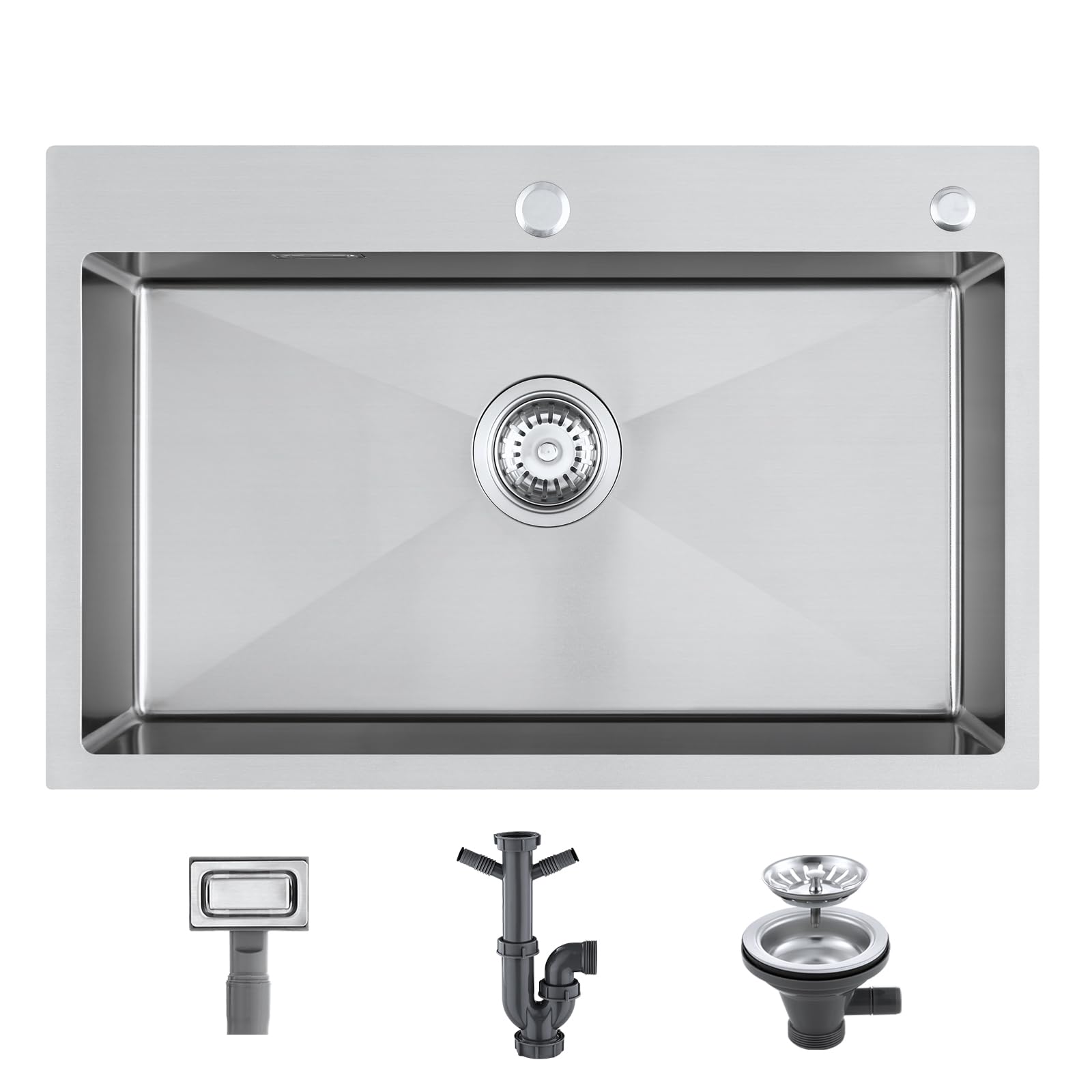 Drop in Kitchen Sink 700x450x190mm Topmount KEOKBON Stainless Steel Single Bowl Sink Extra Large Handmade with with Strainer Plug Drain Fittings