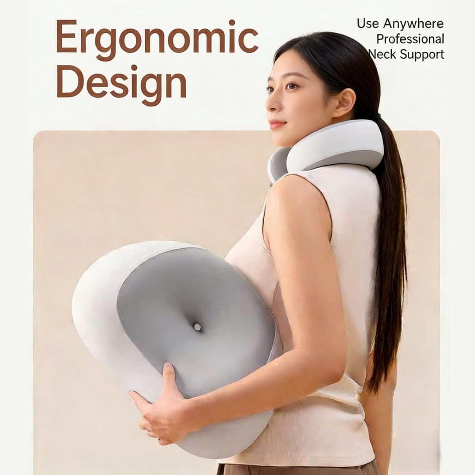 Agatige Cuscino da viaggio in memory foam, morbido cuscino cervicale portatile ergonomico per supporto collo per campeggio da viaggio all'aperto (Grigio)