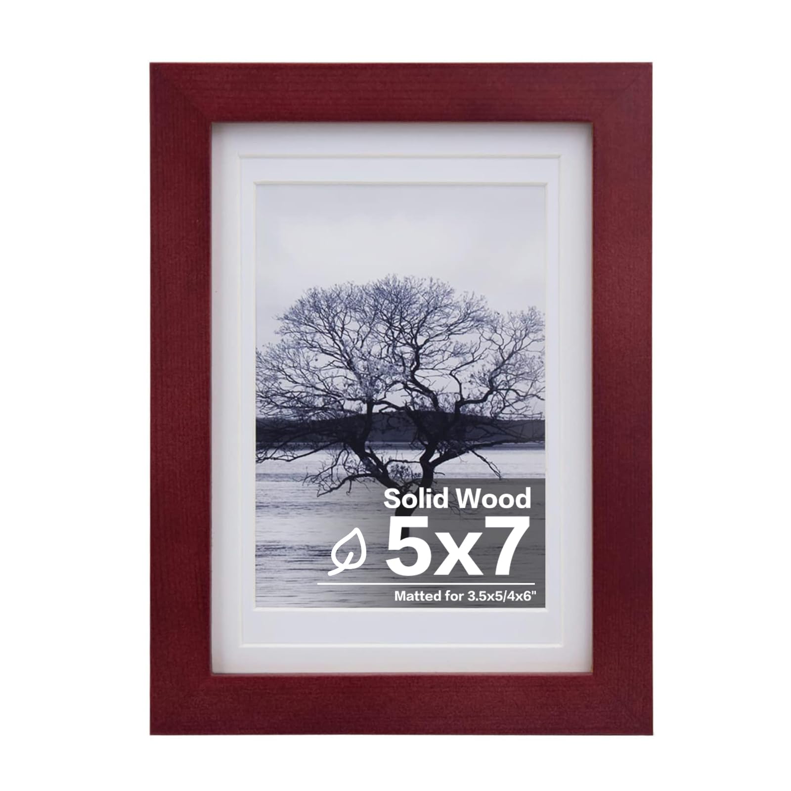 Photo 1 of Egofine 5x7 Solid Wood Picture Frame, Dark Red