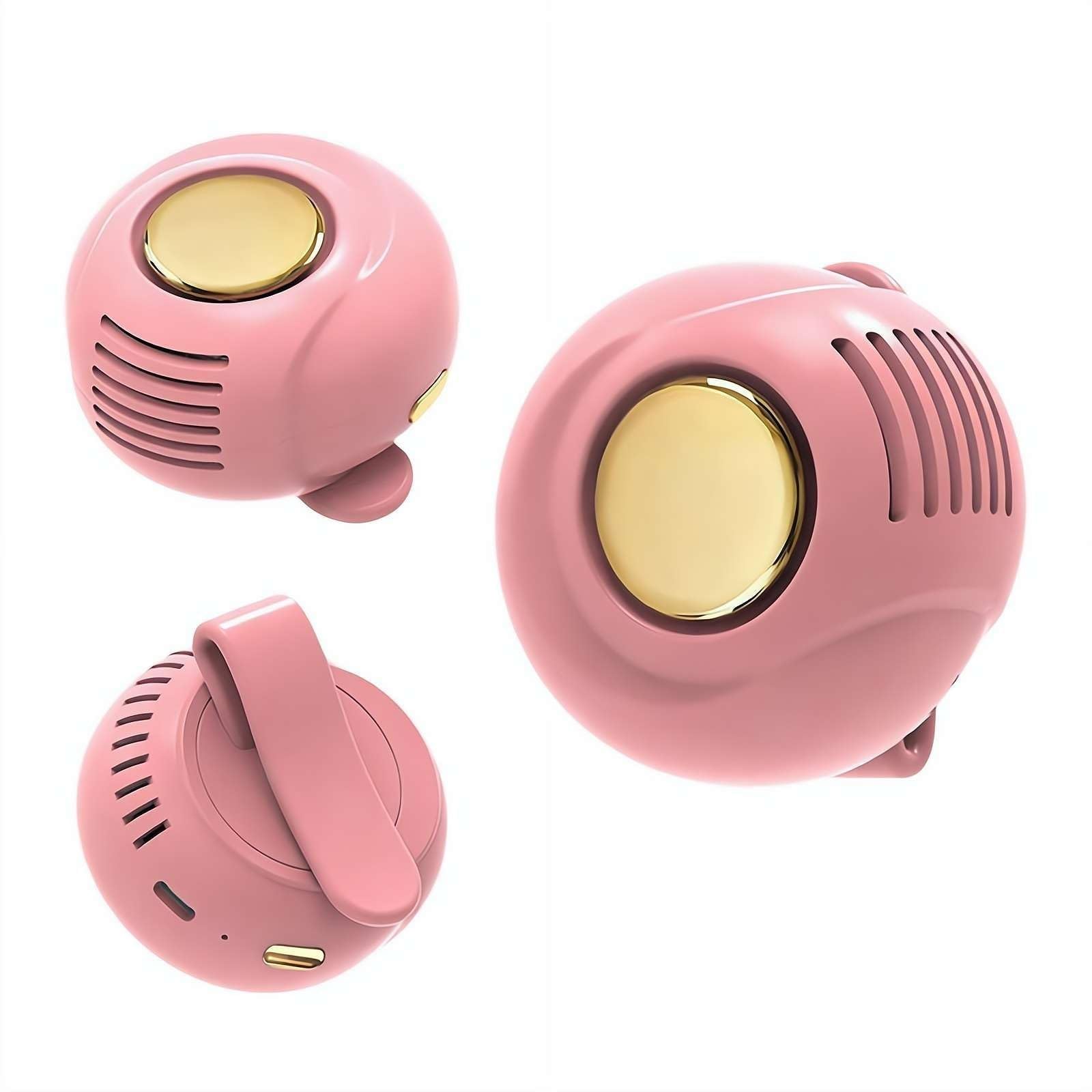 2 Pcs Portable Small Clip On Fan, Rechargeable Silent Bladeless Mini Fan, Adjustable 3-Speed Suspended Whirlwind Fans, For Outdoor & Travel & Office, Travel Accessories, Gift (Pink)
