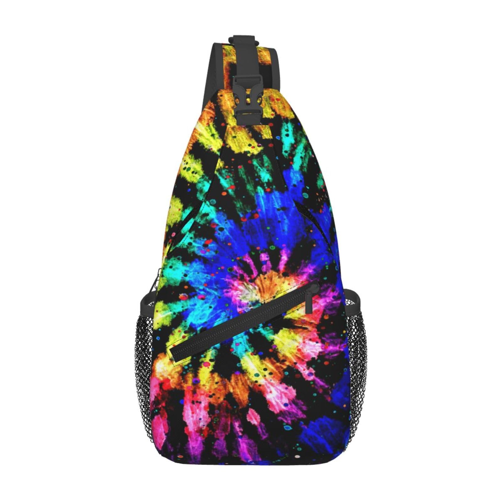 FHSUISN Rainbow Tie Dye Sling Backpack Chest Bag Crossbody Shoulder Bag Gym Cycling Travel Hiking Daypack For Men Women