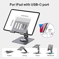 Vista 2 de Adjustable Tablet Stand with USBC Hub 7-in-1, Aluminum Tablet Holder with Docking Station, 360° Swivel Base, 4K HDMI, 100W PD Charging, USB 3.0