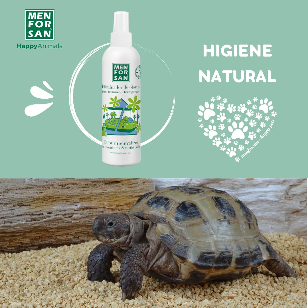 MENFORSAN Eliminador de olores terrarios | Elimina y Erradica los Malos olores | Fragancia Talco Natural | para el Entorno de Cualquier Reptil | 250 ml