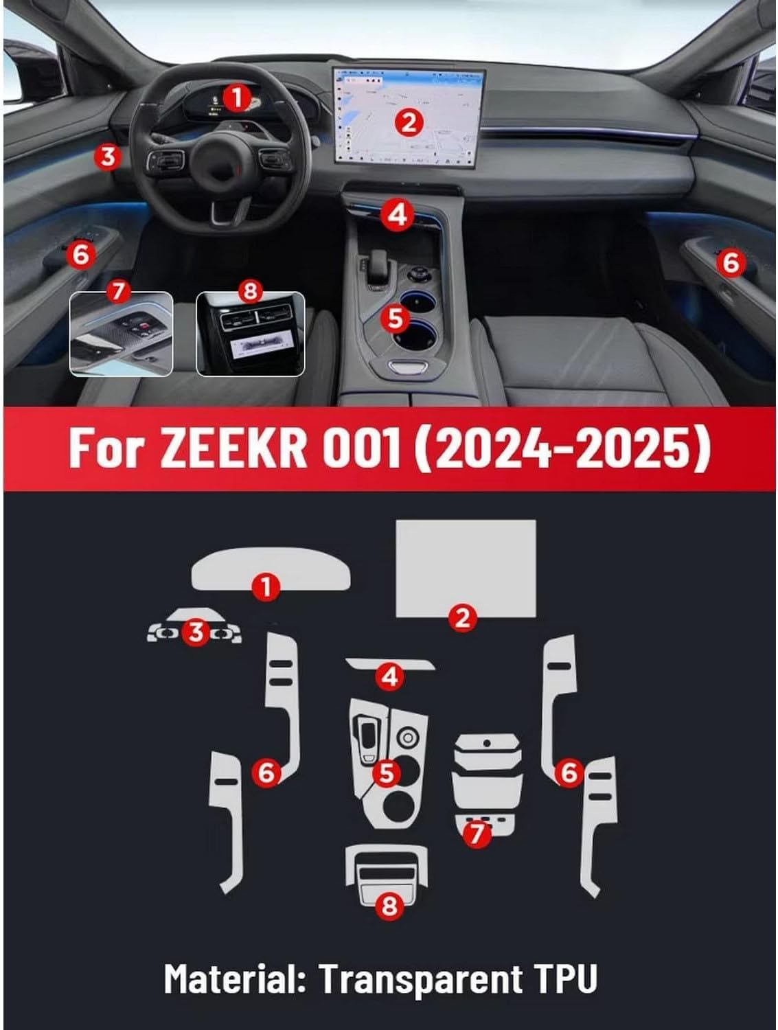 Auto Central Control TPU nawigacja odporna na zarysowania wewnętrzna folia ochronna nawigacja dla ZEEKR 001 EV 2024 2025 akcesoria