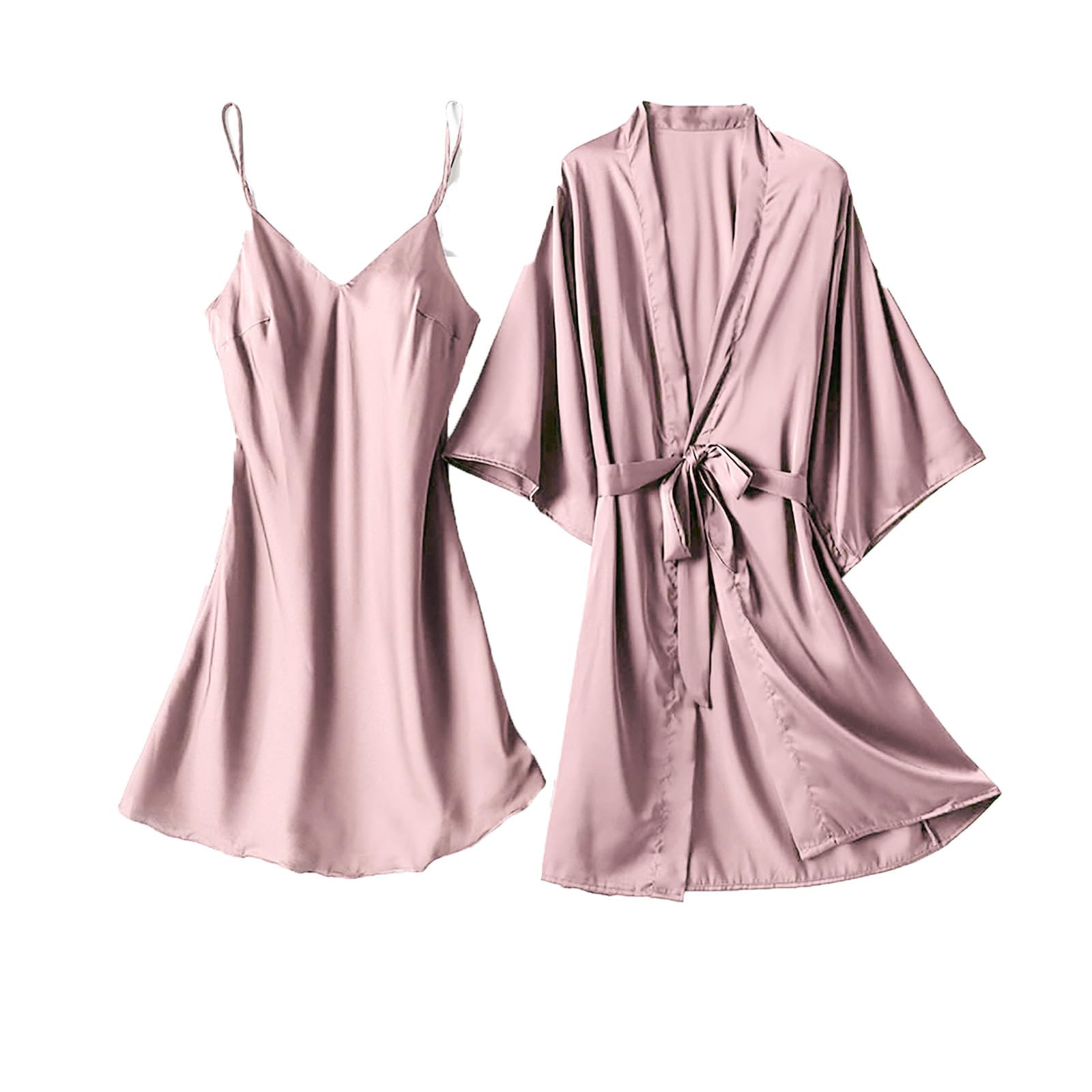 Women Satin Kimono Robes Bridesmaids Silk Nightgown and Robes Chemise Nightwear Cami Full Slips Sleepwear with Robe