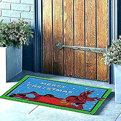 Image of Onlymat Christmas Coir Doormat with Non-Slip PVC Backing for Gateway, Entryway, Outdoor, Indoor, Patio - Durable and Large, Weatherproof Multicolour, Xmas, Reindeer Printed Rug (60cm x 1.5cm x 40 cm)