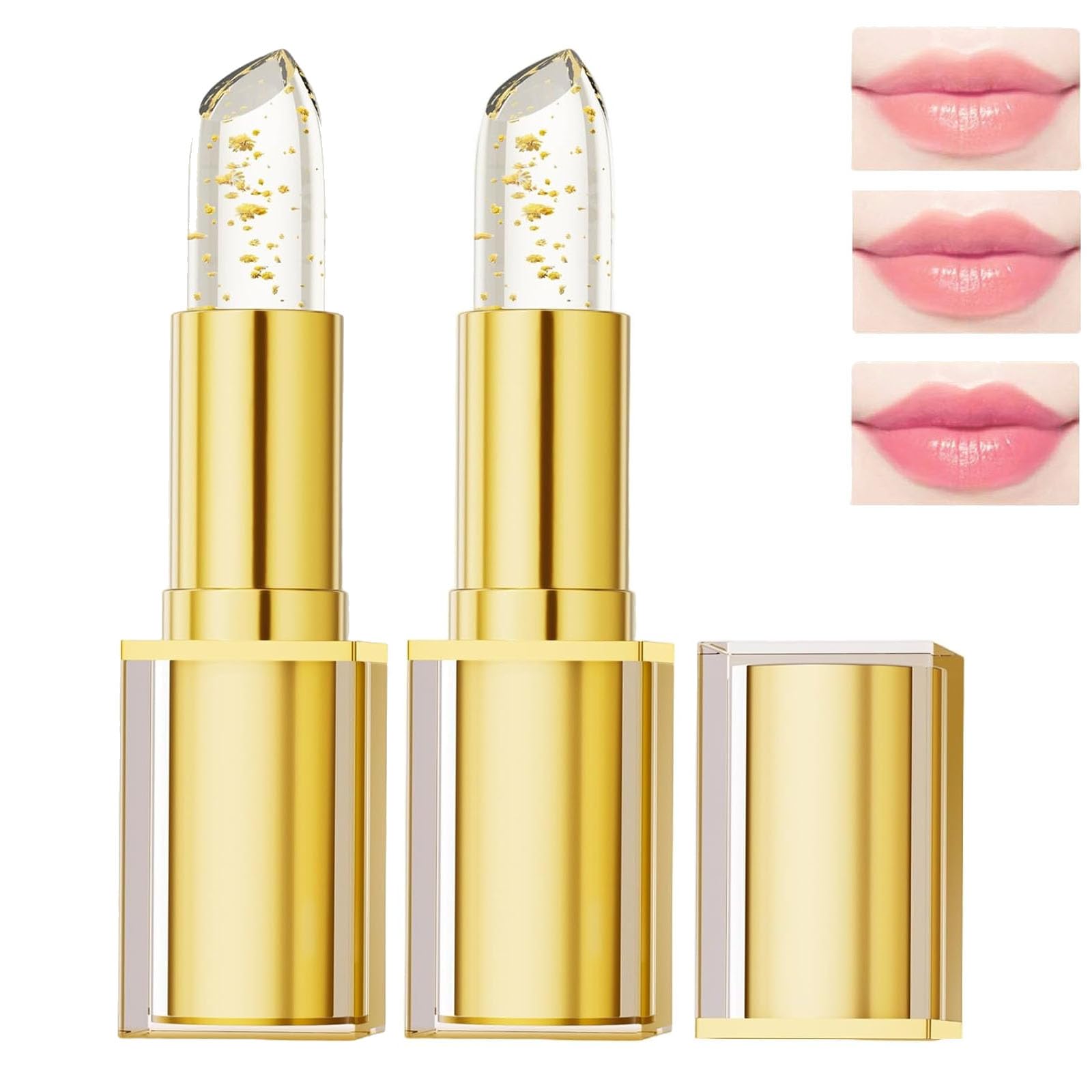 2PCS Kivora Transferproof Color Changing Lipstick, Color Changing Lipstick Gold Foil for Women Long Lasting Moisturizing Glossy Shine Lip Gloss, Deep Nourishment