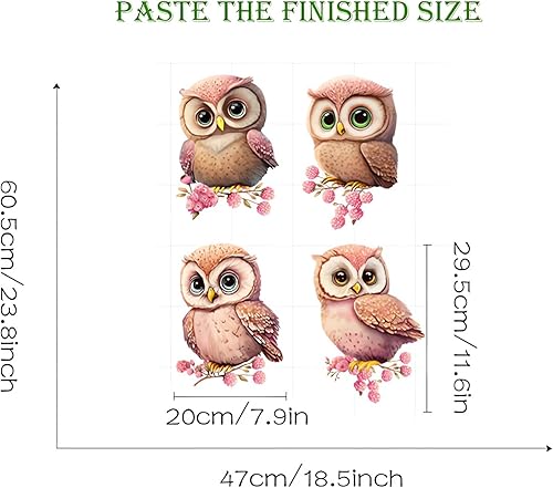 Miniatura 6 de Calcomanías de pared con diseño de búho pequeño rosa, diseño de animales de dibujos animados de sacinora para bricolaje, vinilo extraíble para