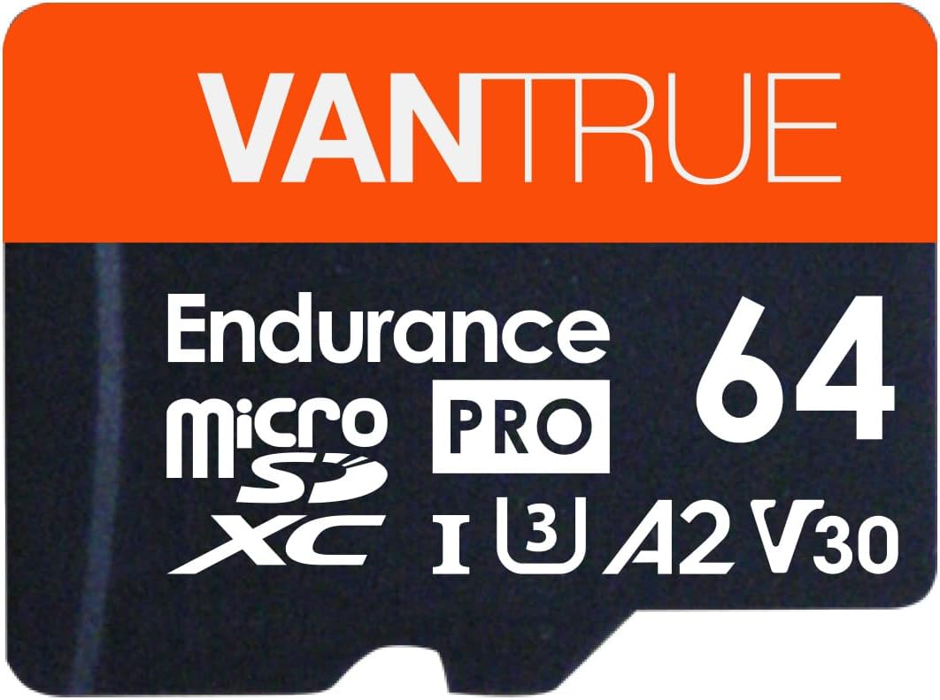 Tarjeta de memoria Vantrue microSD UHS-I U3 de 64 GB con adaptador para cámaras de salpicadero | UHS-I U3, transferencia de alta velocidad, grado de monitoreo, para cámaras de tablero, sistemas de seguridad para el hogar, cámaras corporales, cámaras de acción