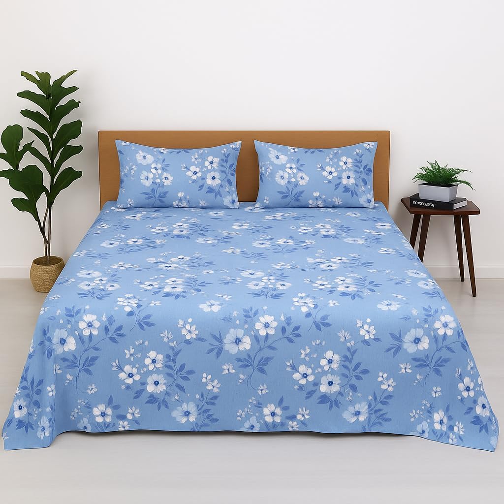 Cottington Lane Microfiber 144 TC Printed Bedsheet for Single Bed with 2 Pillow Covers for Summer Breathable Soft Wrinklefree Soft Touch & Skin Friendly, 60x90 Inches, Mini-Tiny Floral