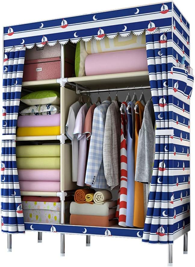 Cloth Wardrobe Closet, Portable Fabric Cabinet Simple Wardrobe Non-Woven Fabric Clothes Closet with Hanging Rack Garment Organizer Foldable Closet,A (C)