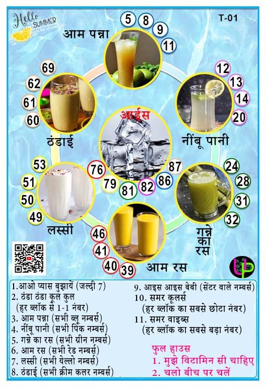 UltPult Tambola Summer Tambola Tickets - Summer Coolers Theme | Hindi | Bingo Housie Game Cards for Kitty Party & Summer Themed Events (Set of 15 Tickets) 1