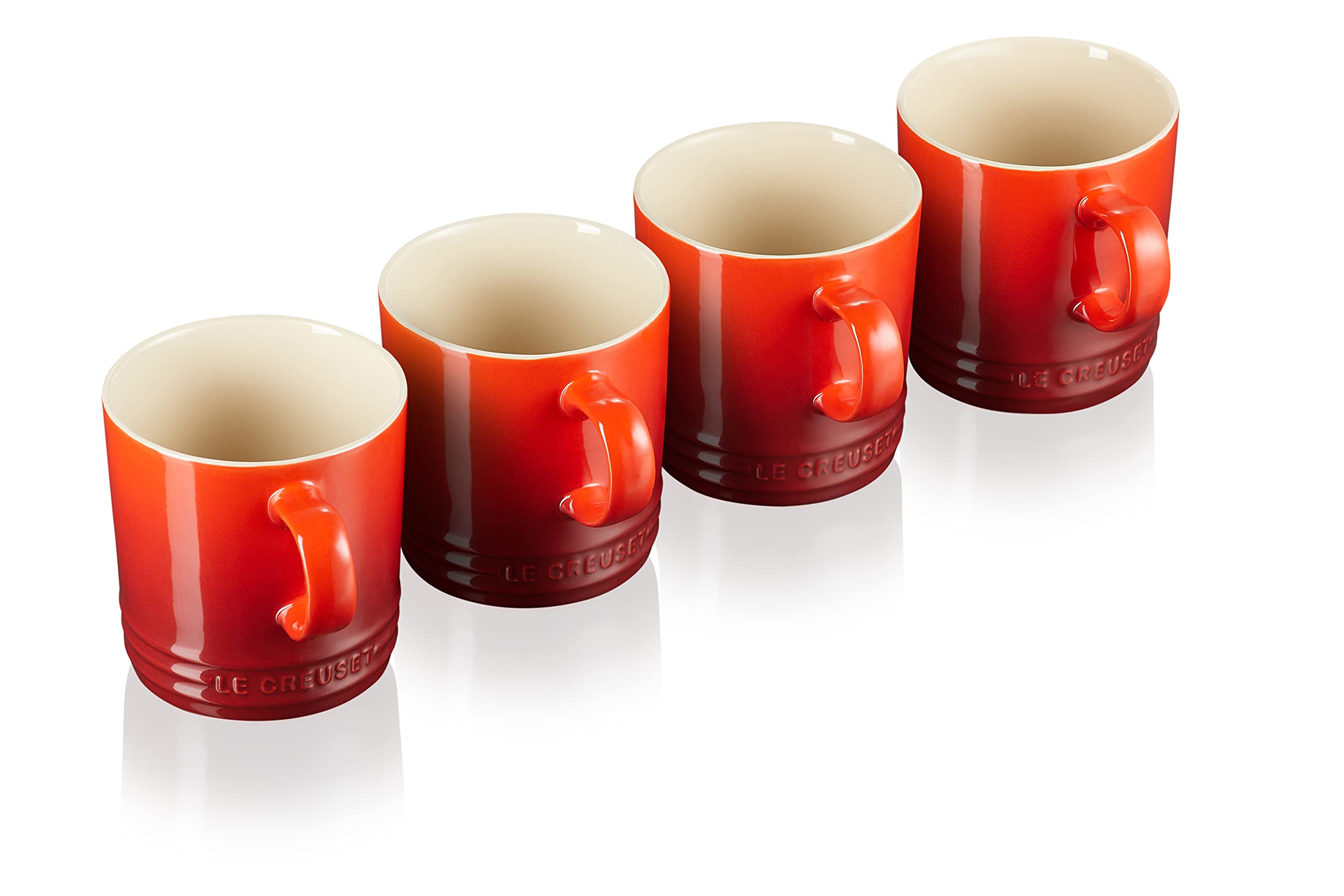 LE CREUSET 4er-Set Becher aus Steinzeug, je 350 ml, Kirschrot, 79113350600000