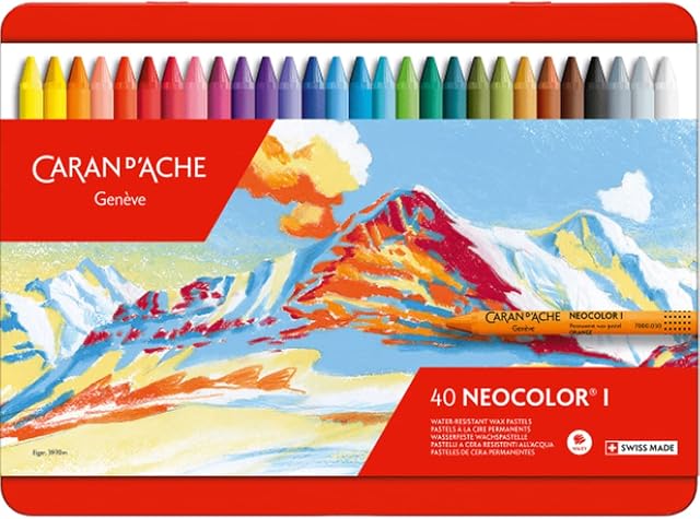 Caran Dache Neocolor I Set Of 40 Wax Oil Crayons Pastels Colour Water Resistant Art Sketching Metal Case 7000_340