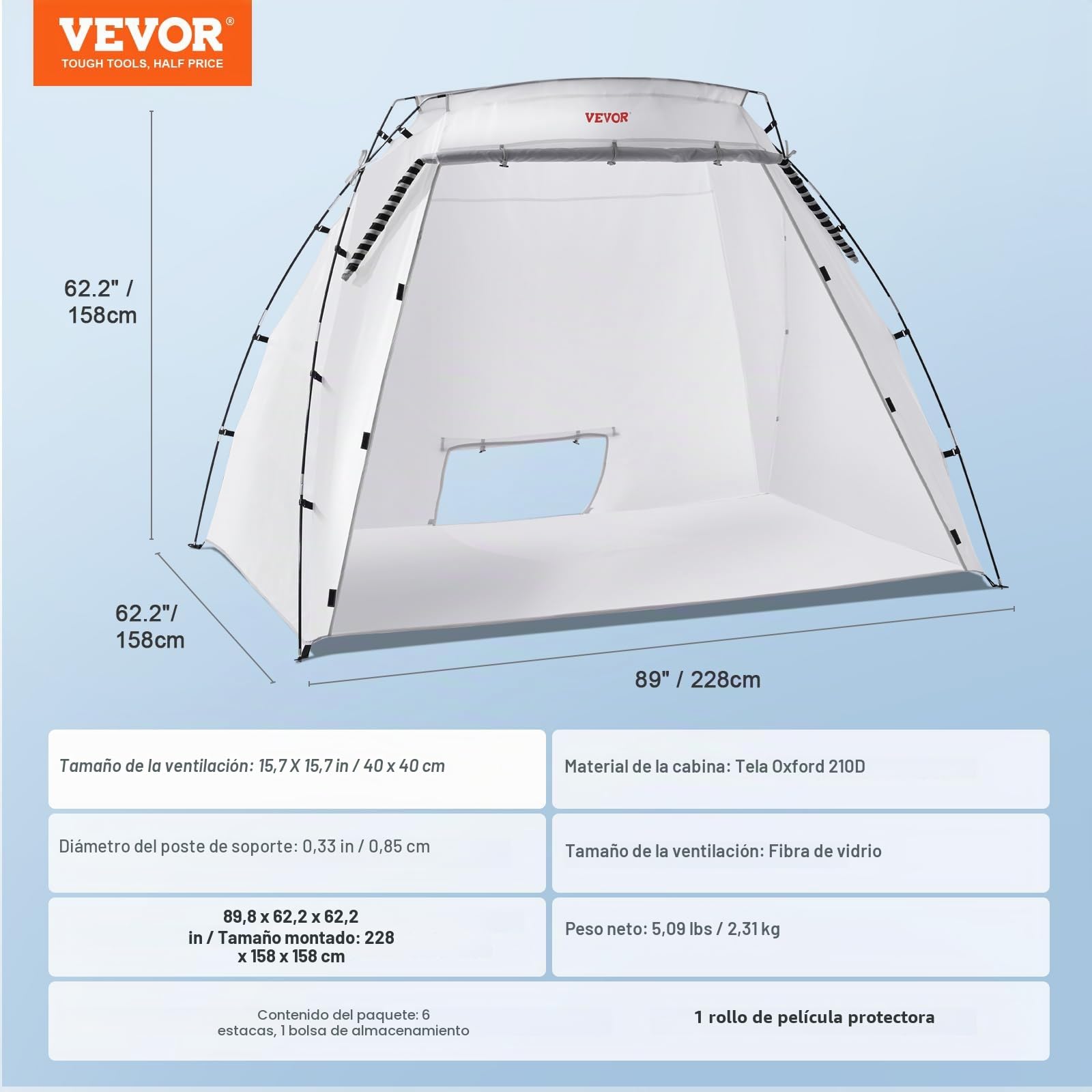 VEVOR Carpa de Pintura Portátil 228x158x158 cm Cabina de Pintura en Aerosol Plegable Oxford 210D Tienda de Pintura con Película Desechable para Muebles de Gran Tamaño Bricolaje de Estación de Pintura