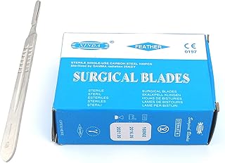 AAProTools 100 Surgi Scalpel Blades #24 Sterile Carbon Steel + 1 Scalpel Handle #4
