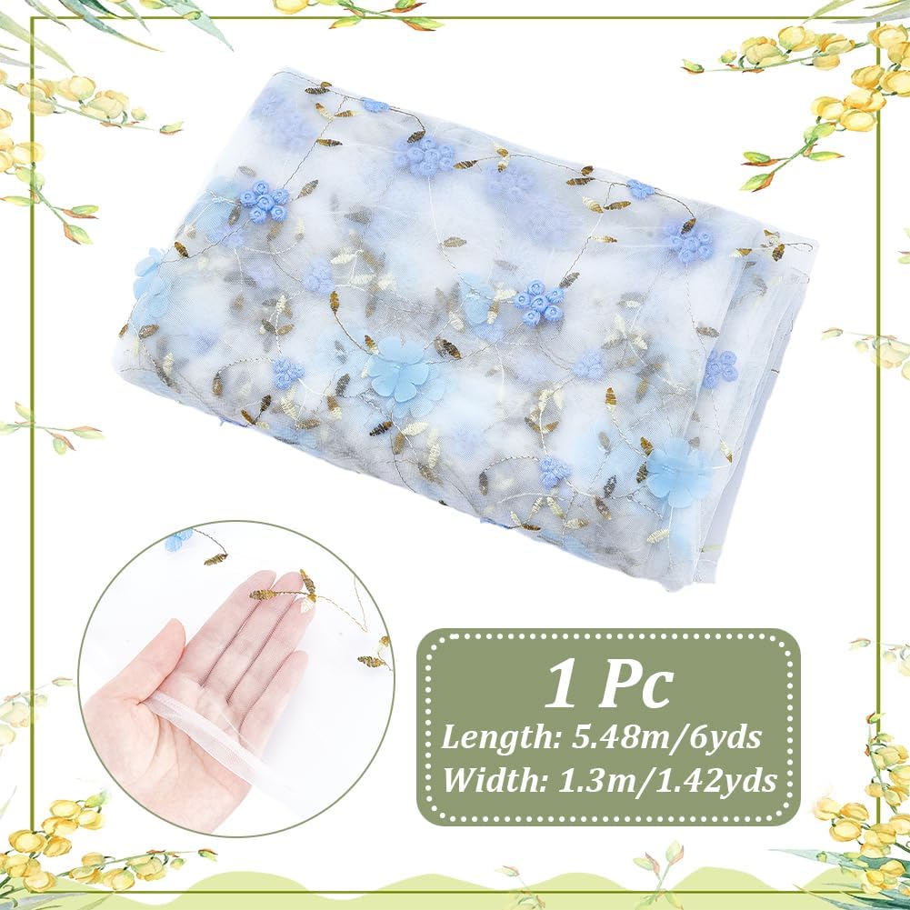 NBEADS 6 Yards Embroidered Flower Fabric, 51inch Wide Mesh Embroidered Lace Trim Tulle Fabric Soft Mesh Lace Material for Dress DIY Crafts Curtain Home Vintage Decor, White