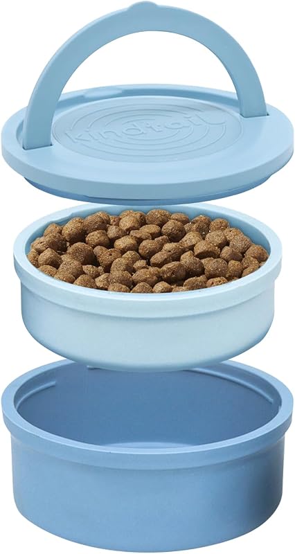 Tigelas para viagem para cães KindTail com tampa, alça e base de silicone antiderrapante – Conjunto com 2