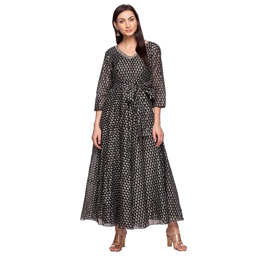 Buy global desi Women's A-Line Maxi Dress  (AW19GR115MXCHDBLACKL_Black_Large) at Amazon.in