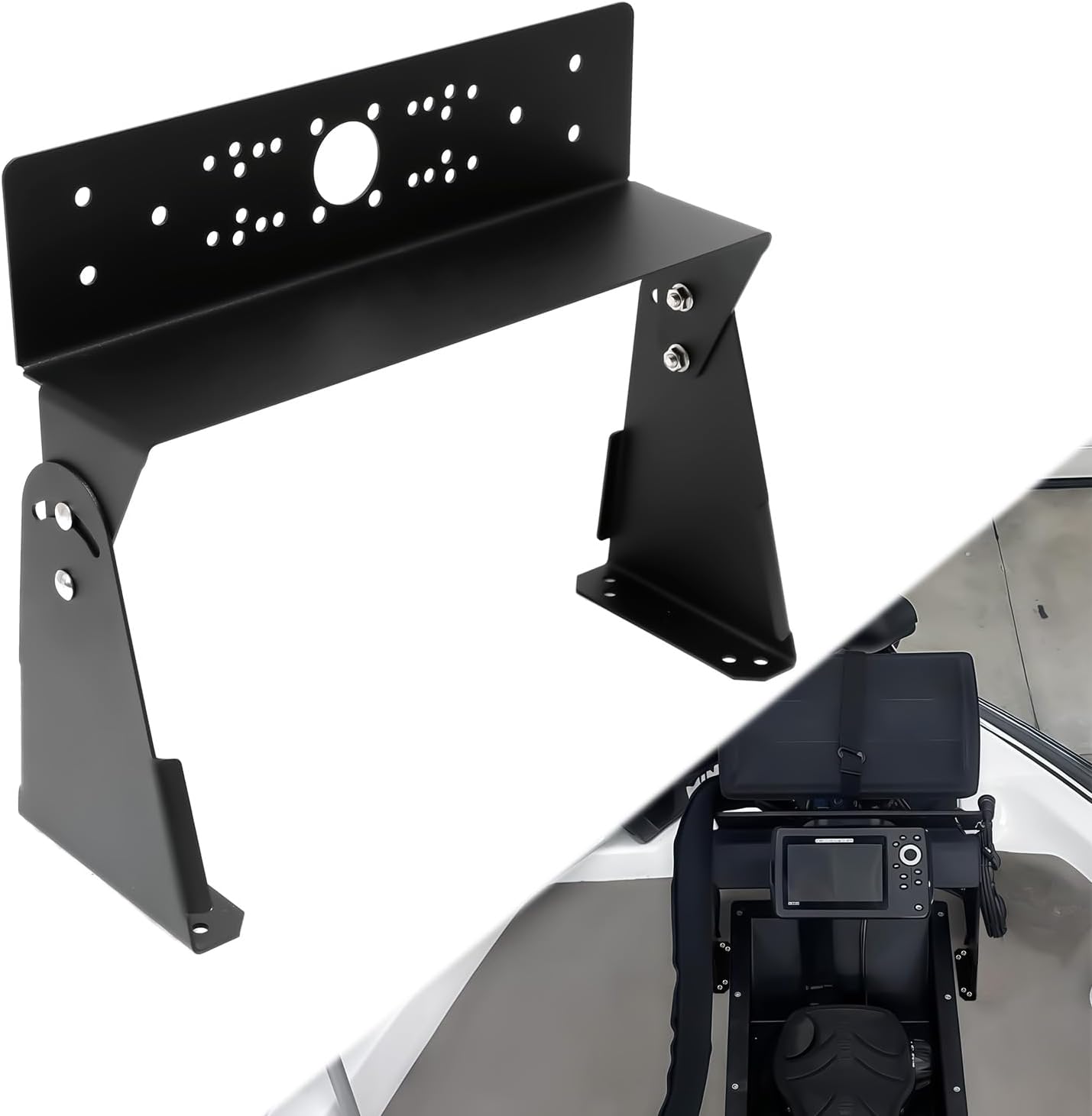 Universal Fish Finder Graph Mount for Boat, Adjustable Bottom Angle, Deck Marine Electronic Mount, Compatible with Garmin/Lowrance/Humminbird and More (8" H) (Dual Graph Mount)