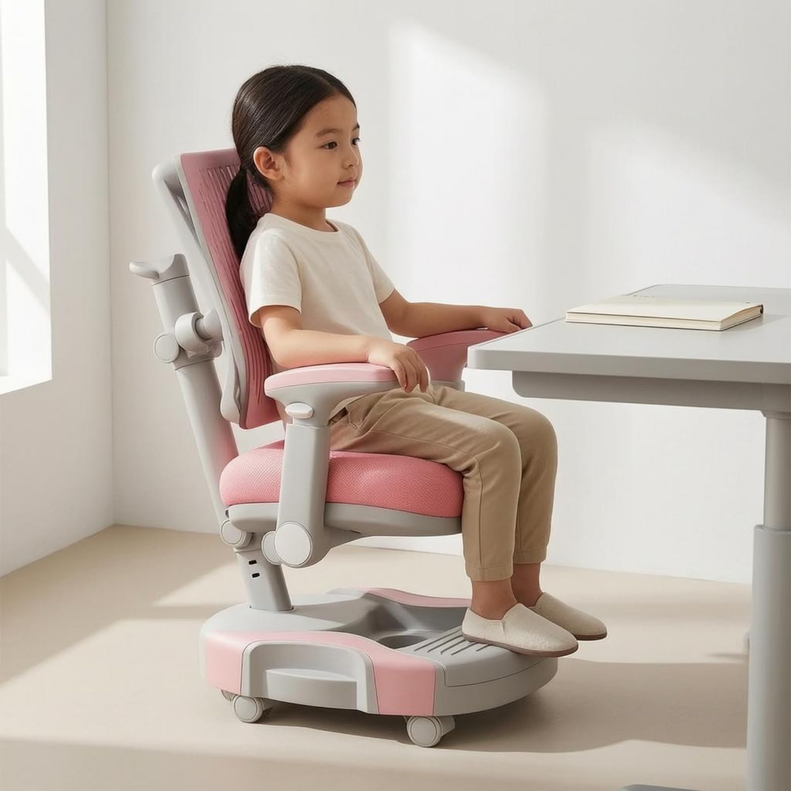 predolo Chaise Bureau Enfant Base Roulante Chaise Enfant à roulettes Ergonomique Mobilier Scolaire, Rose