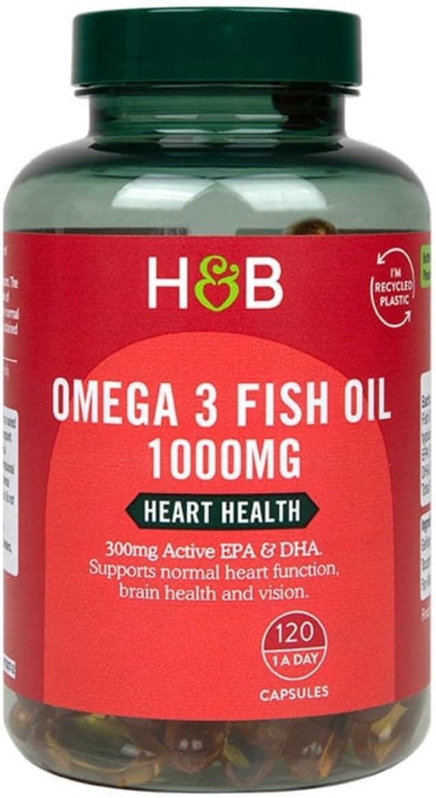 Holland and Barett Omega 3 Fish Oil 1000mg Capsules, 300mg EPA & DHA, 120 Count