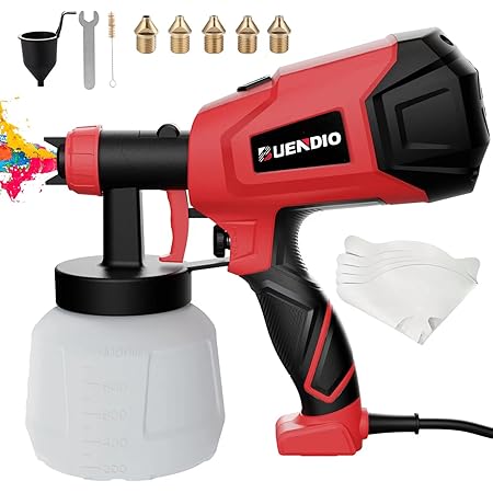 BUENDIO Paint Sprayer, 700W High Power, 5 Copper Nozzles & 3 Patterns, Easy to Clean, HVLP Spray Gun for Furniture, Cabinets, Fence, Garden Chairs, Walls, DIY Works etc. TPX01