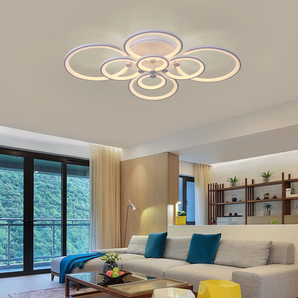 Ganeed Lámpara de techo regulable de 100 W con candelabros de control remoto para sala de estar cocina dormitorio comedor oficina de 8 anillos