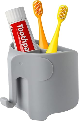 RyanLemon Soporte para cepillo de dientes de elefante para niños pequeños, con ventosa, bonito soporte para cepillos de dientes para niños, para