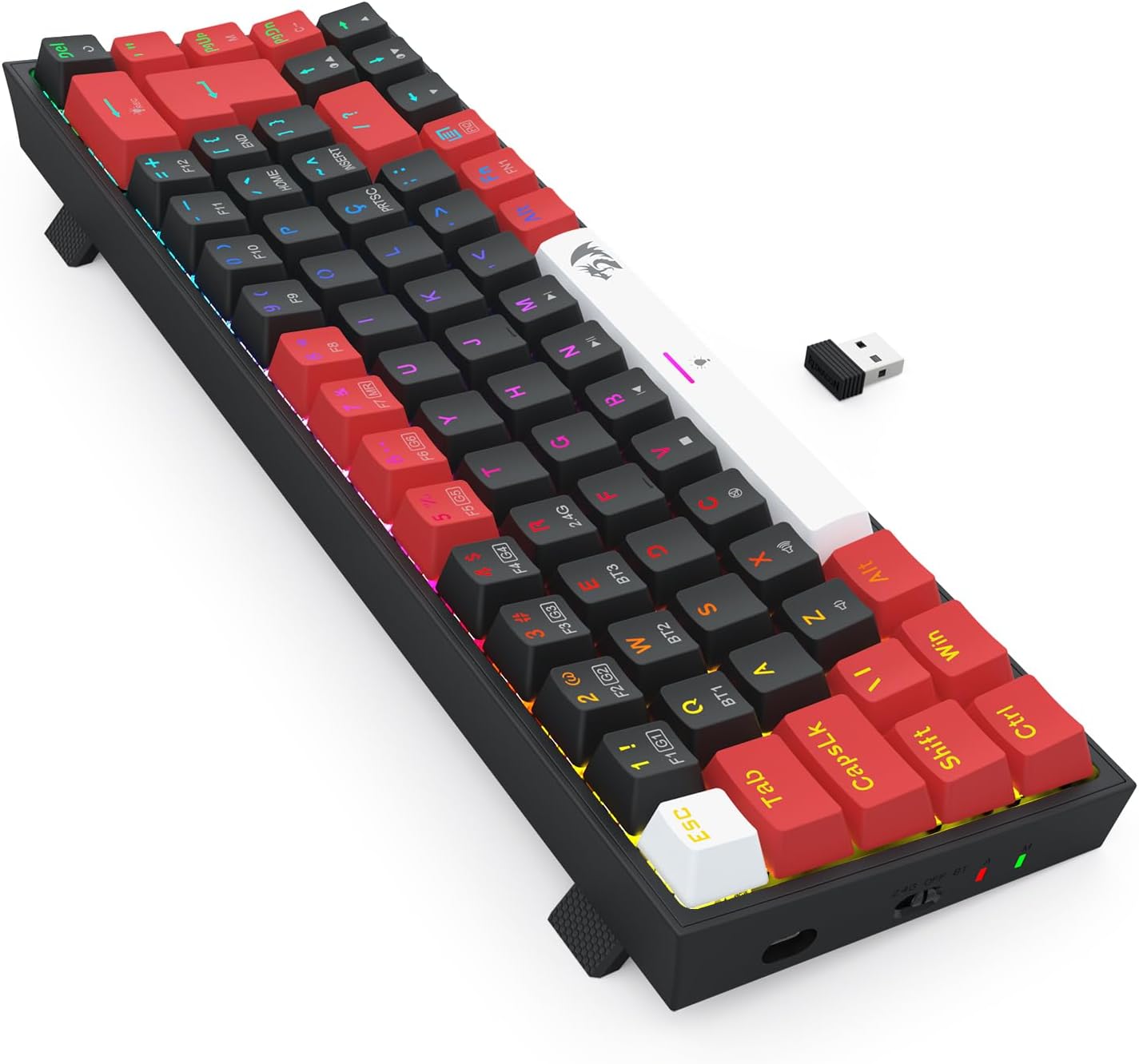 TECLADO MECANICO GAMER REDRAGON CASTOR PRO RGB PRETO E VERMELHO SWITCH MARROM