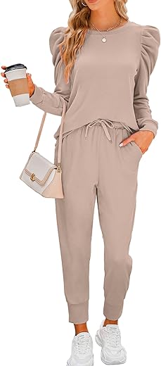 Onedreamer Sweatsuits for Women 2 Piece Outfits Puff Long Sleeve Crewneck Pullover Sweatshirt Jogger Lounge Sets