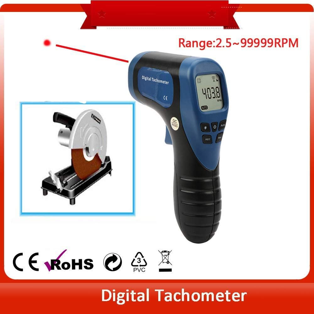 Tachometer Drehzahlmesser, Foto-Drehzahlmesser 2,5-99999 U/min Berührungsloses Drehzahlmessgerät Motordrehzahlmesser mit reflektierendem