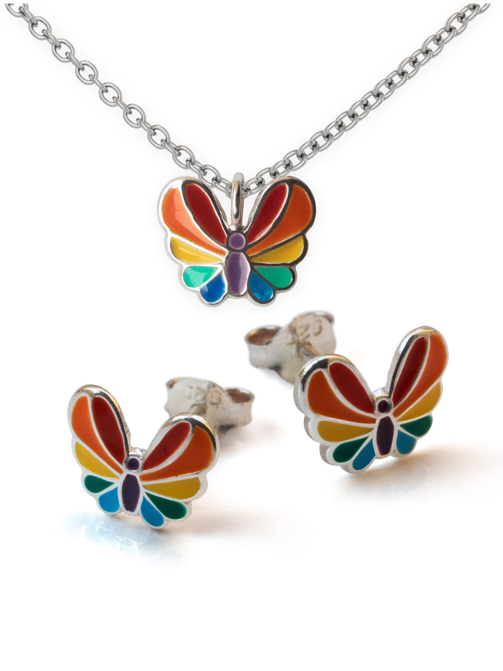 Fly Style Schmetterling Regenbogen Anhänger für Kinder/Mädchen/Damen mit Kette Silber/Kinderschmuck Mädchen