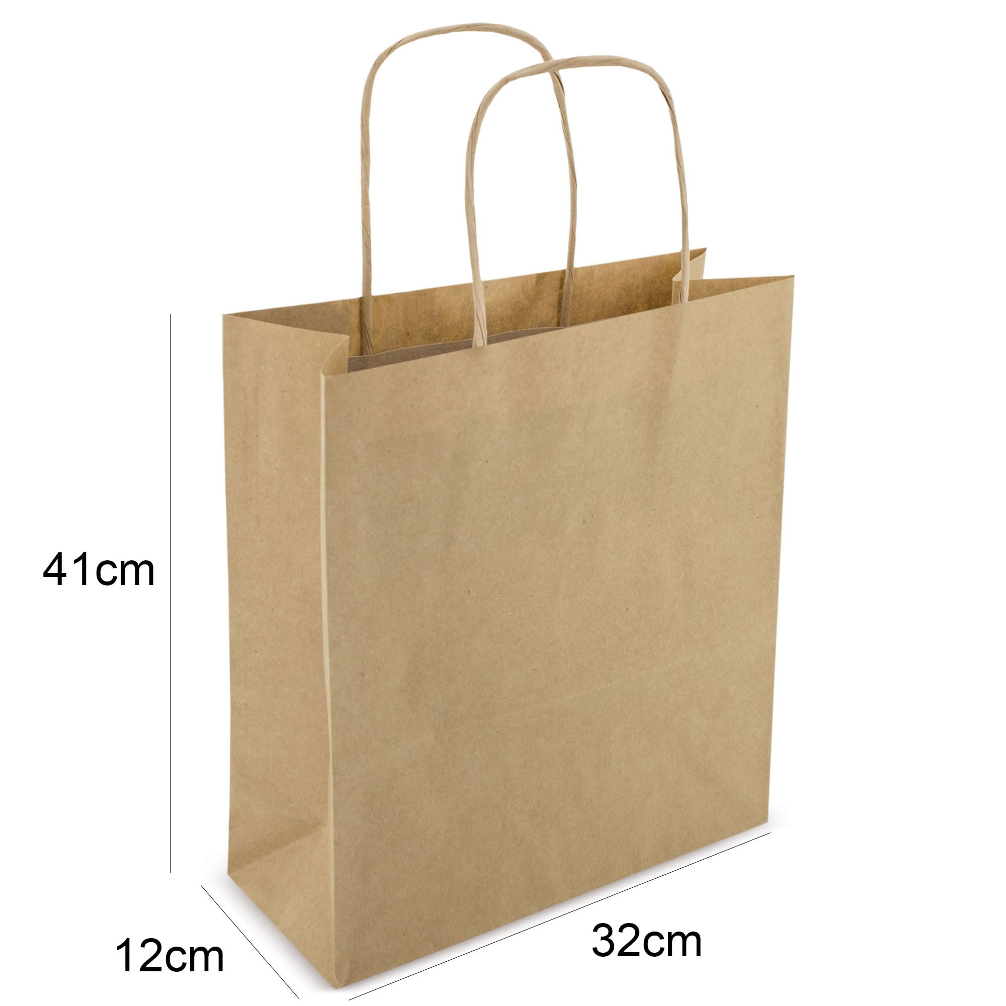 Pack de 50 Bolsas Personalizadas de papel kraft con asas, grandes, medianas y pequeñas. Bolsas para comercios de papel biodegradable, reutilizables ideales para tiendas. (MARRÓN, 32x40 CM GRANDE)