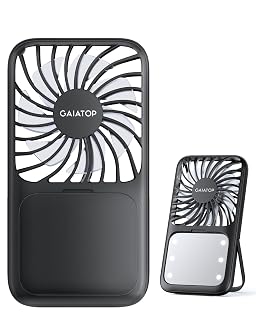 Gaiatop Mini Handheld Fan - 3 Speeds, 2000mAh USB Rechargeable Portable Fan with LED Lighted Makeup Mirror and Stand, Small Personal Fan Ideal for Outdoor Travel, Gifts for Women & Girls(Pink) (Black)