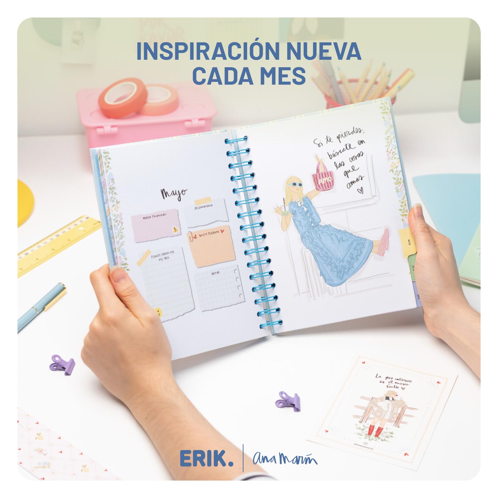 Grupo Erik Agenda escolar 2026 2027 Semana Vista Ana Marin en Español - Agenda Semana Vista A5 para niñas de Universidad e Instituto con Pestañas [Curso 26/27] Con Tapa dura, Pegatinas e Ilustraciones