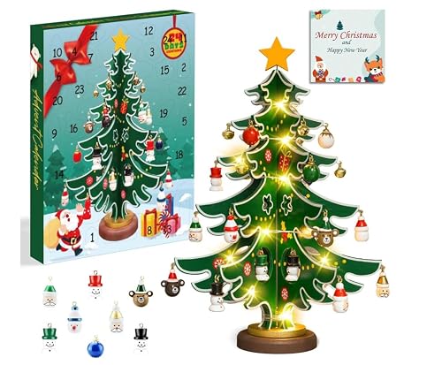 Image of Advent Calendar 2026 with Lights,24 Days Christmas Countdown Wooden Tree